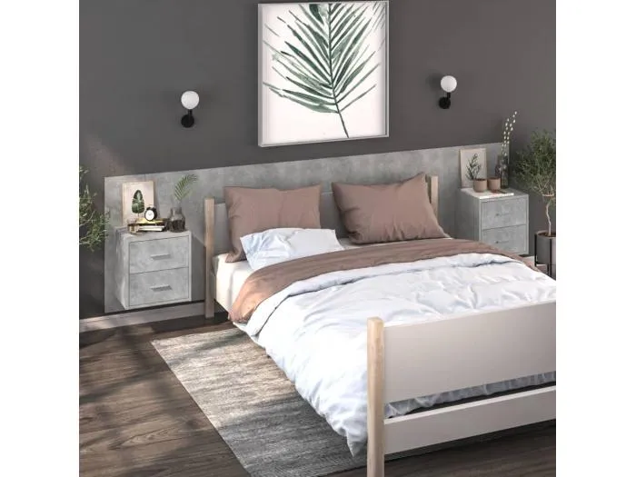 2er-Set Wand-Nachttische Nachtschrank Betongrau -RN43827
