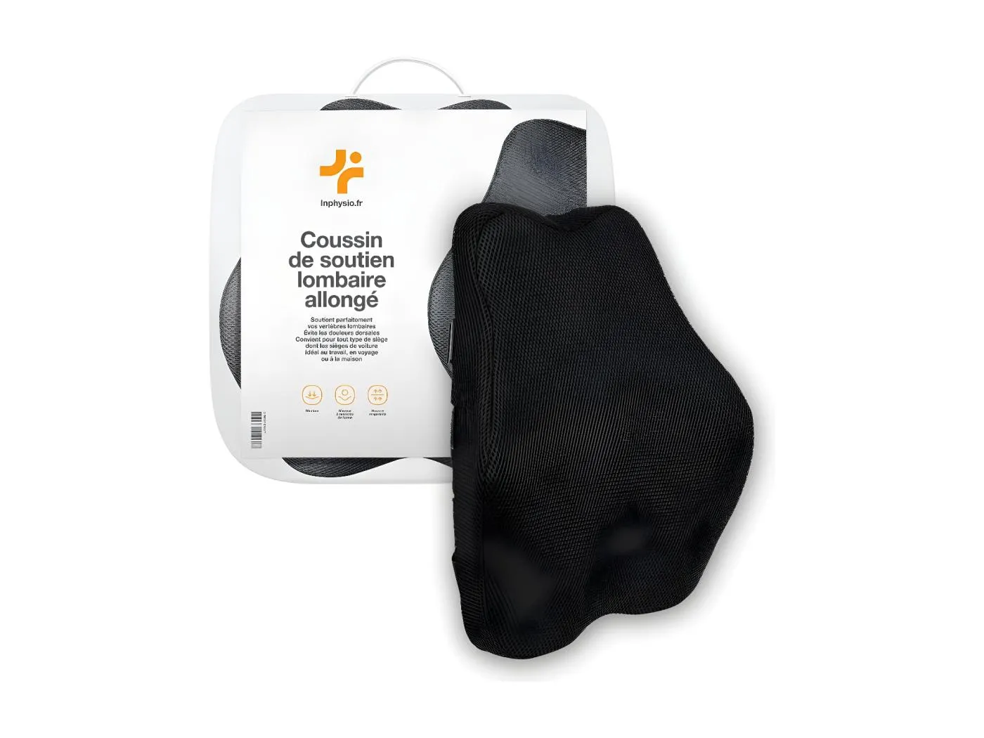 Ergonomisches Lendenstützkissen Verlängert - 45x41x10,5 - aus Memory-Schaum - Verstellbare Gurte - INPHYSIO