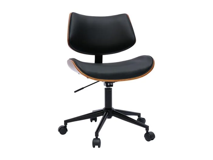 Schwarzer Design-Bürostuhl mit Rollen, dunkles Walnussholz und schwarzes Metall MALMO