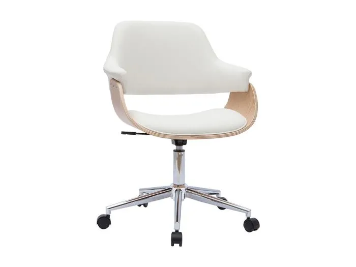 Design-Bürostuhl in Weiß mit hellem Holz HANSEN