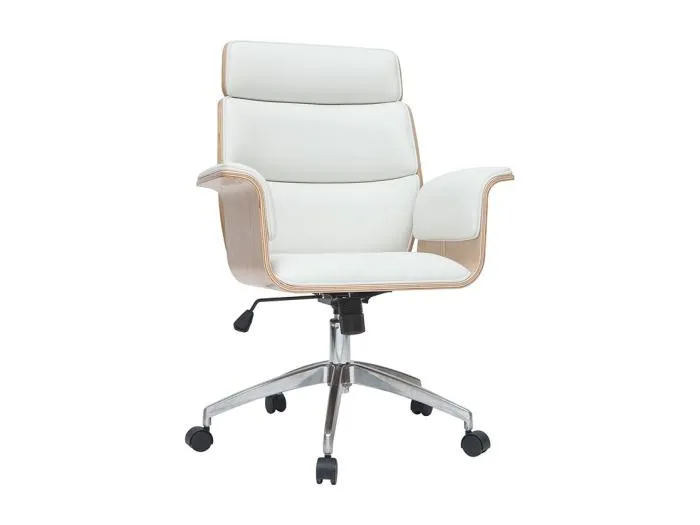Design-Bürosessel weiß und helles Holz ELON