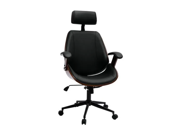 Schwarzer Design-Bürostuhl mit dunklem Holz und schwarzem Metall MUSK