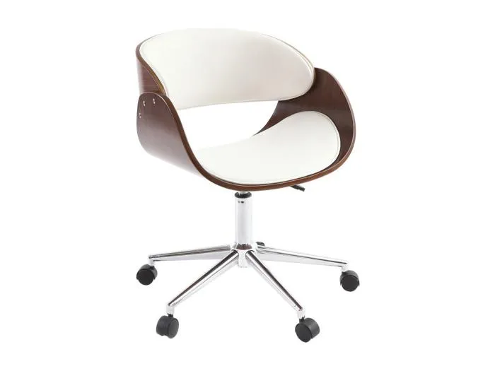 Design-Stuhl auf Rollen Weiß und Nussbaum BENT