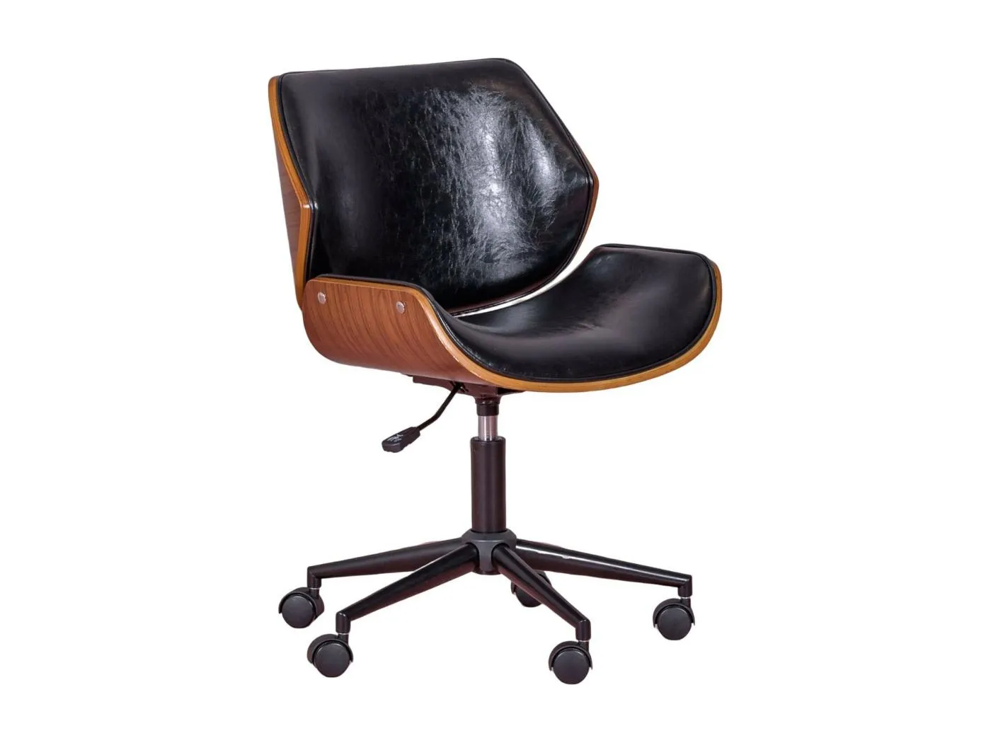 Retro-Bürostuhl aus Walnussholz und Kunstleder - Nordic - Schwarz