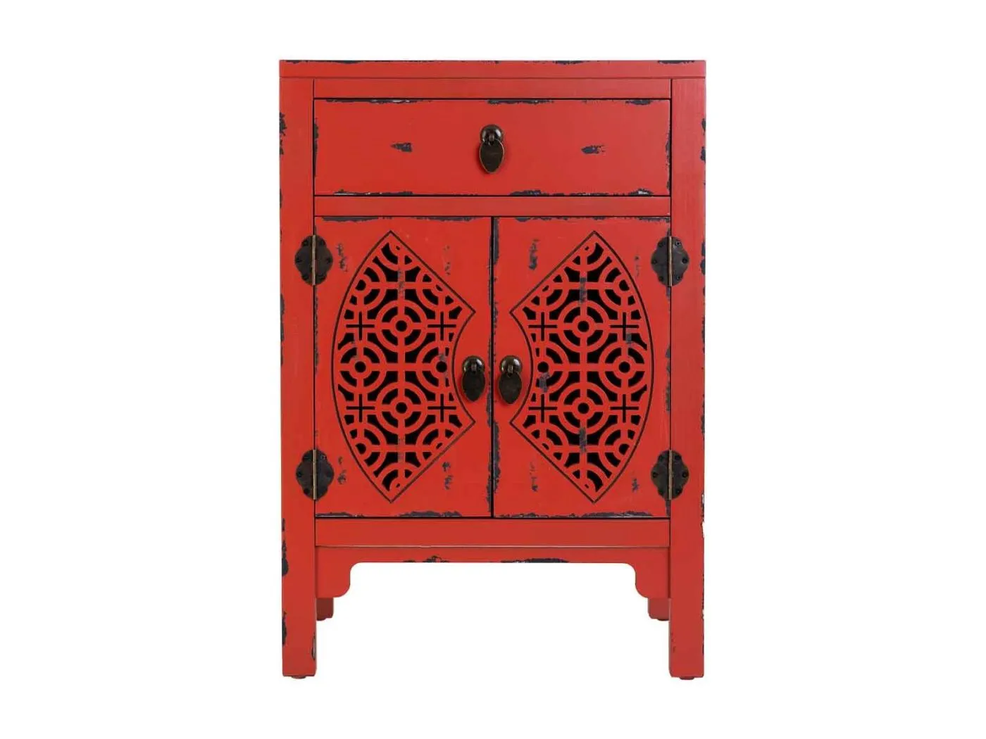 Beistelltisch aus Holz, Rot lackiert,  48x32x70h cm