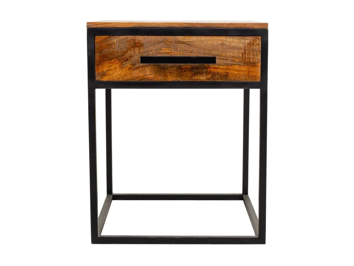 Brauner Nachttisch aus Holz und Metall, 61x61x57