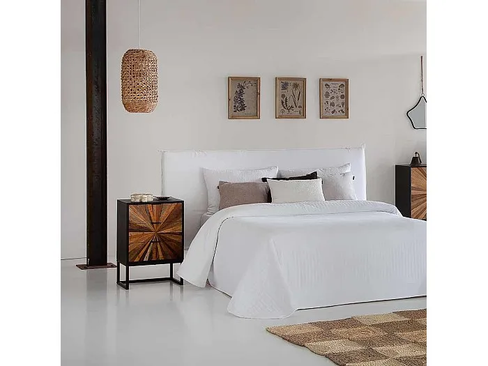 Holz- und Metalltisch mit 1 Schublade und 1 Tür in Braun 44x36x67