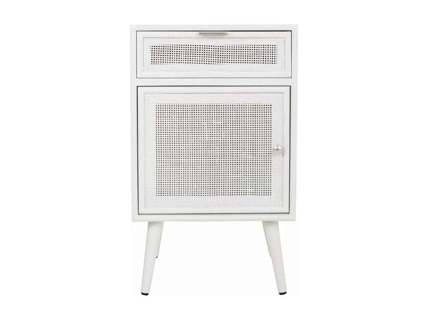 Nachttisch aus Holz und weißem Netzgeflecht, 42 x 36,5 x 71 cm