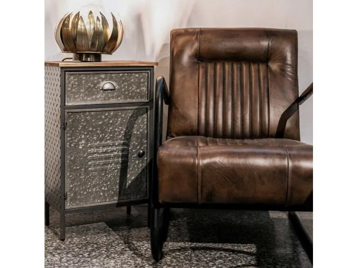 Beistelltisch aus Metall und Holz mit 1 Schublade und 1 Tür 42x28x70,5h cm