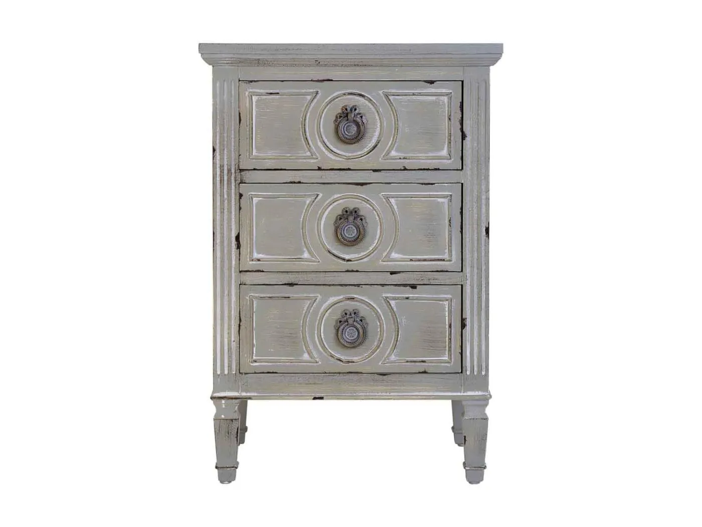 Nachttisch aus Holz mit drei Schubladen grau 46x32,5x67h cm