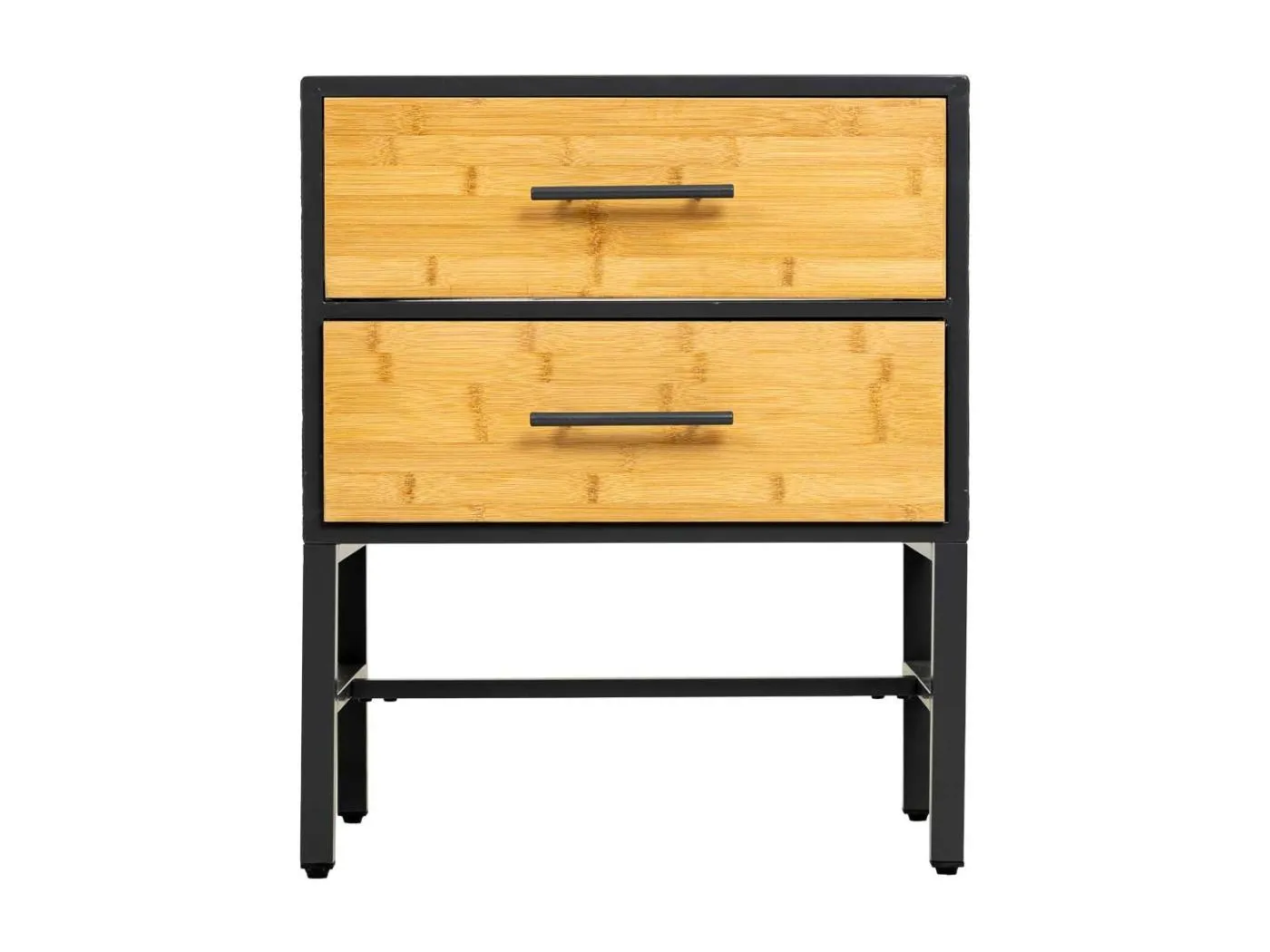 Nachttisch aus Metall und Holz mit 2 Schubladen, schwarz, 50x35x60H cm