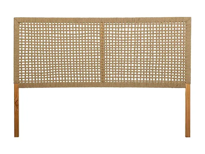 Bettkopfteil aus Holz und braunes geflochtenes Seil 160x3x110h cm
