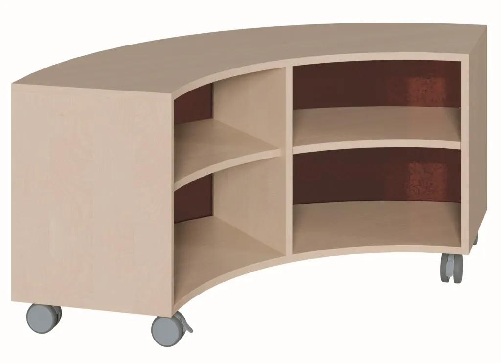 Viertelkreisregal mit Plexiglasrückwand, Breite 140 cm