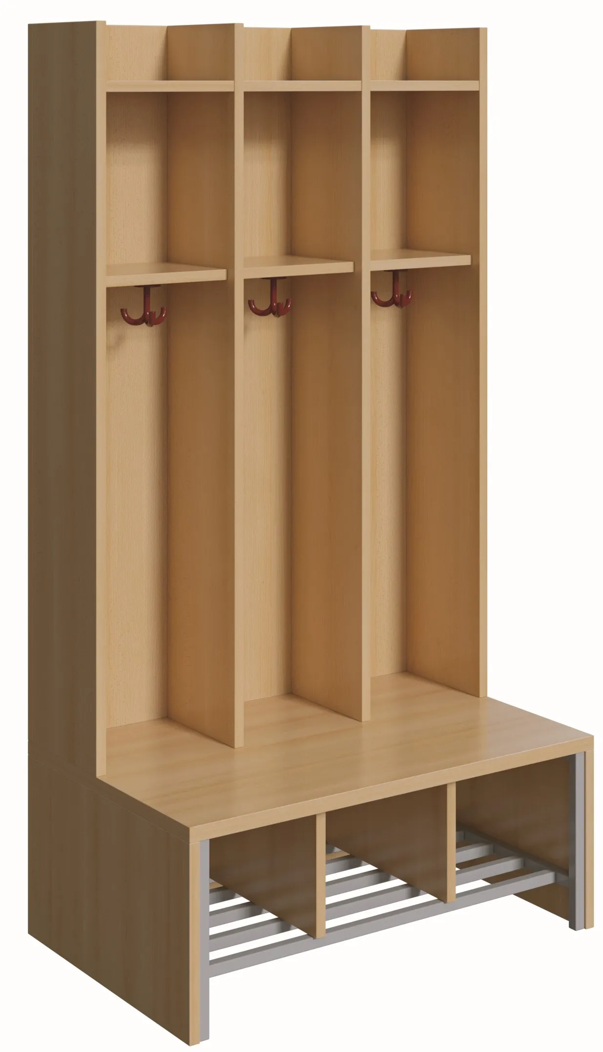 Spindgarderobe mit offener Ablage