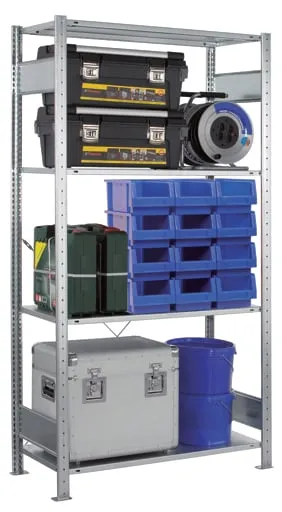 Schulte Fachbodenregal vormontiert MULTIplus150 Stecksystem | Grundregal | HxBxT 200x100x60cm | 4 Ebenen | Fachlast 150kg | Verzinkt