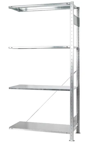 Schulte Fachbodenregal vormontiert MULTIplus150 Stecksystem | Anbauregal | HxBxT 200x100x60cm | 4 Ebenen | Fachlast 150kg | Verzinkt