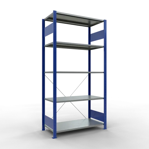 Schulte Fachbodenregal MULTIplus85 Stecksystem | Grundregal | HxBxT 200x100x50cm | 5 Ebenen | Fachlast 85kg | Enzianblau/Verzinkt