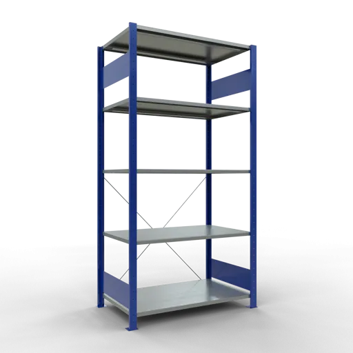 Schulte Fachbodenregal MULTIplus85 Stecksystem | Grundregal | HxBxT 200x100x60cm | 5 Ebenen | Fachlast 85kg | Enzianblau/Verzinkt