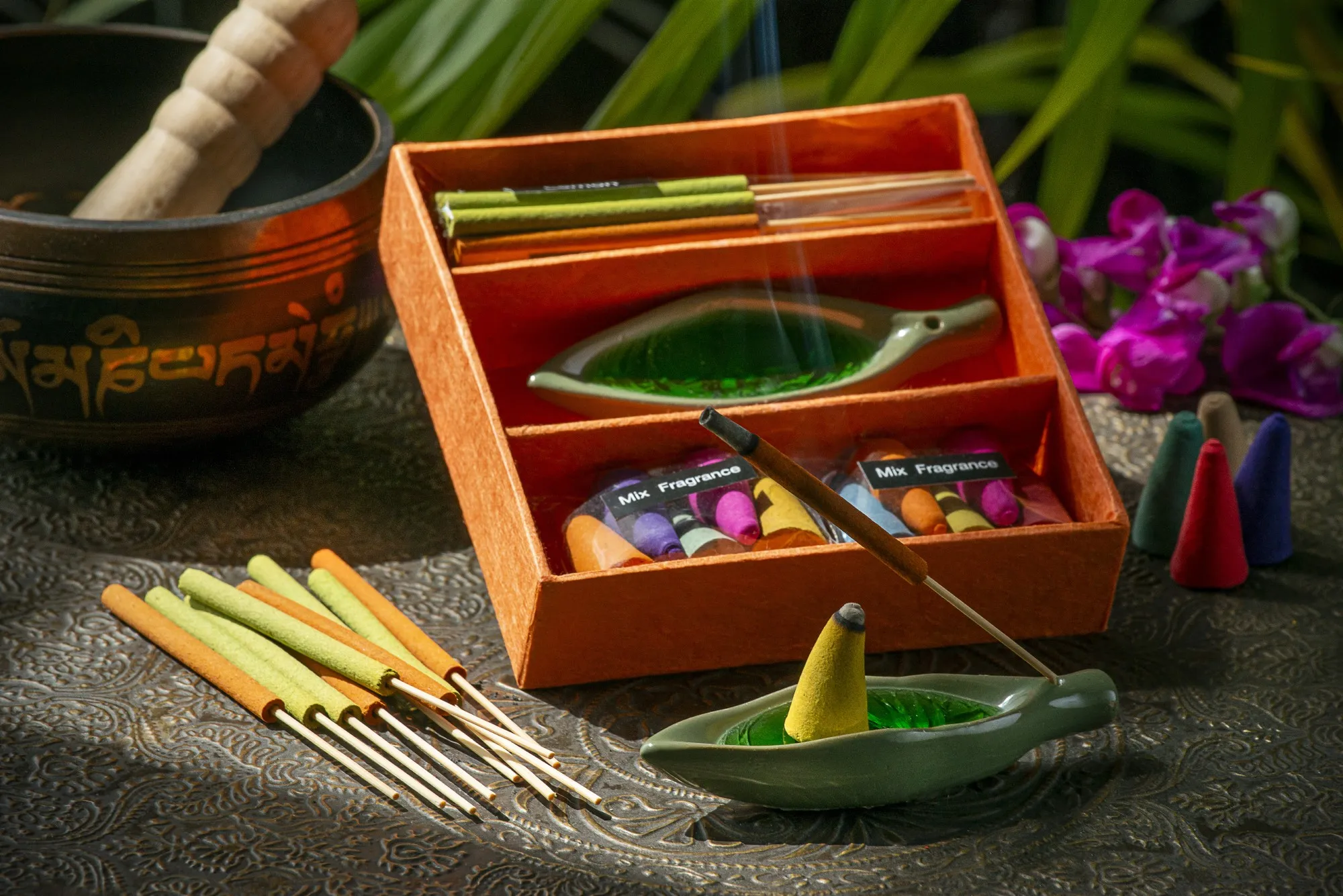 Räucher-Box 'Orange', multicolor, T 10 cm, B 10 cm, H 2,5 cm