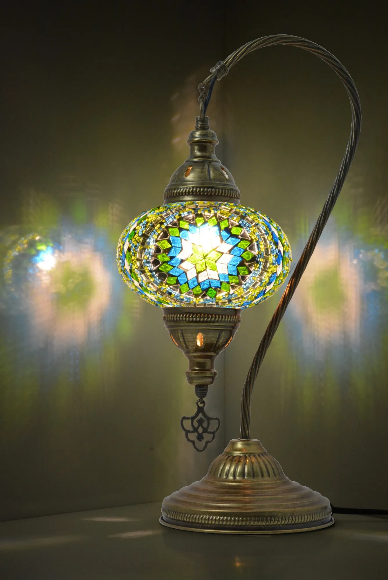 Mosaiklampe Schwanenhals 'Stern', grün, B 11,5 cm, H 46 cm, T 25 cm