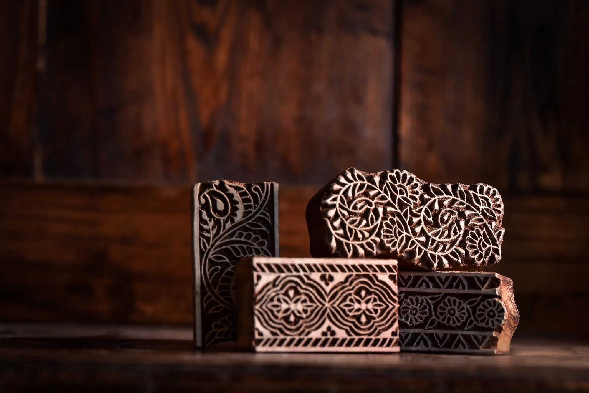 Textilstempel 'Bordüre' L, aus Hartholz, B ca. 7 cm, diverse Motive