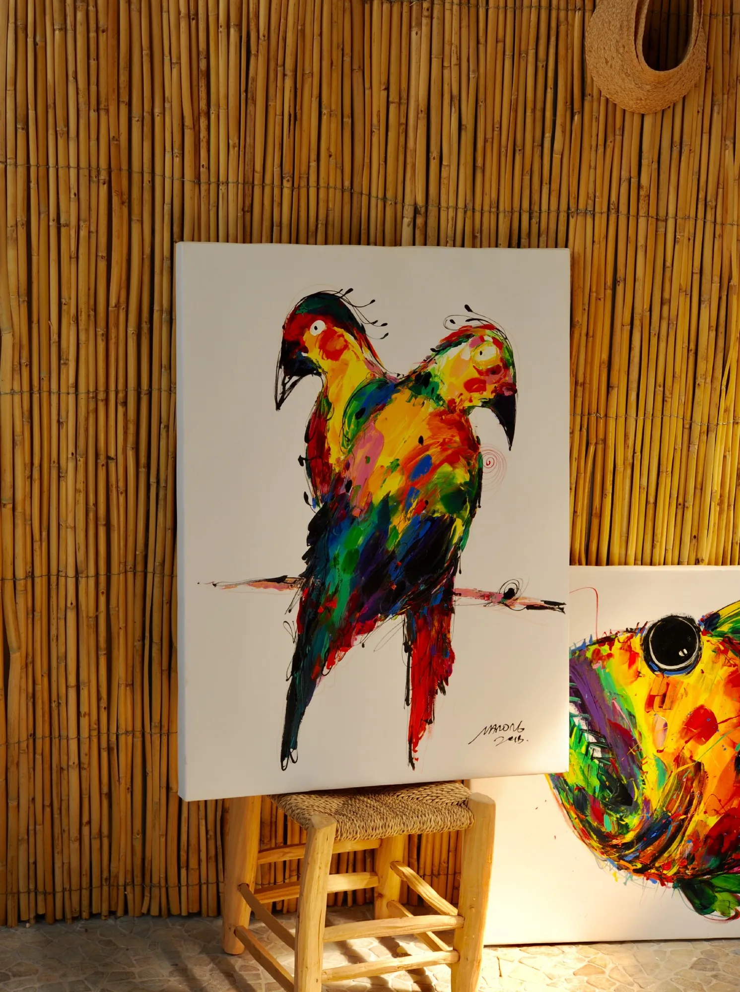 Wandbild '2 Papageien', multicolor, B 60 cm, H 80 cm, T 2,5 cm