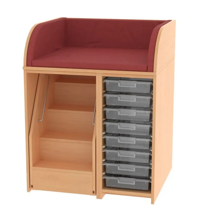 Baum & Hien Wickelkommode mit 8 flachen Aufbewahrungsboxen und ausziehbarer Treppe