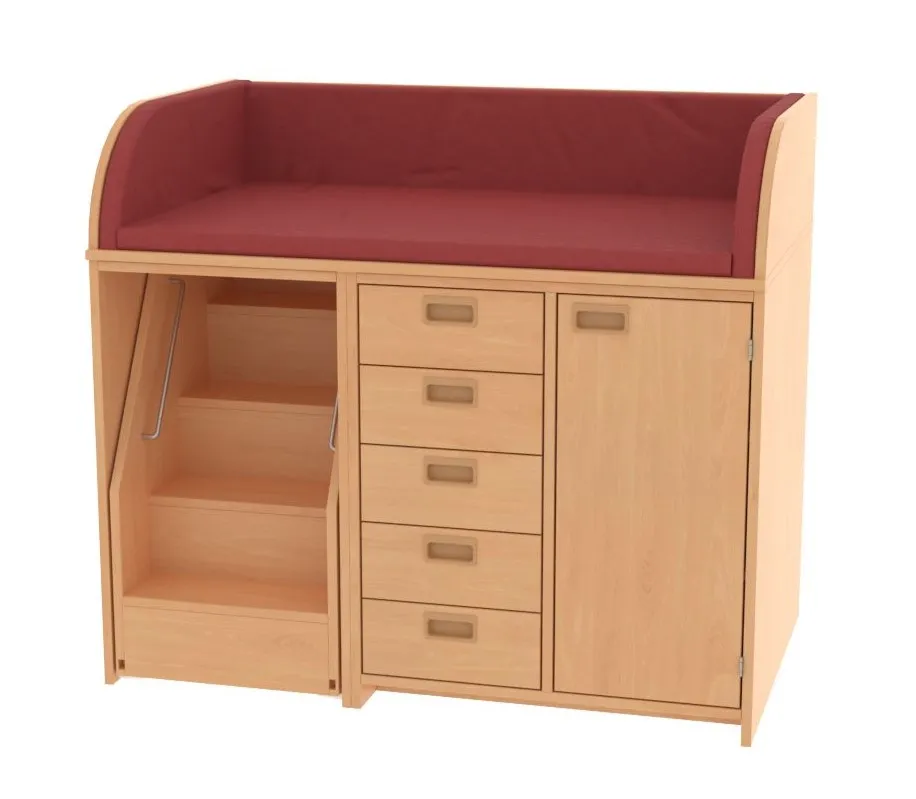 Baum & Hien Wickelkommode mit 5 Schüben, ausziehbarer Treppe und einer Tür