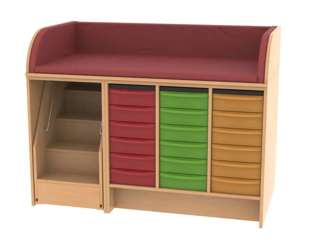 Baum & Hien Wickelkommode mit 18 flachen Aufbewahrungsboxen und ausziehbarer Treppe