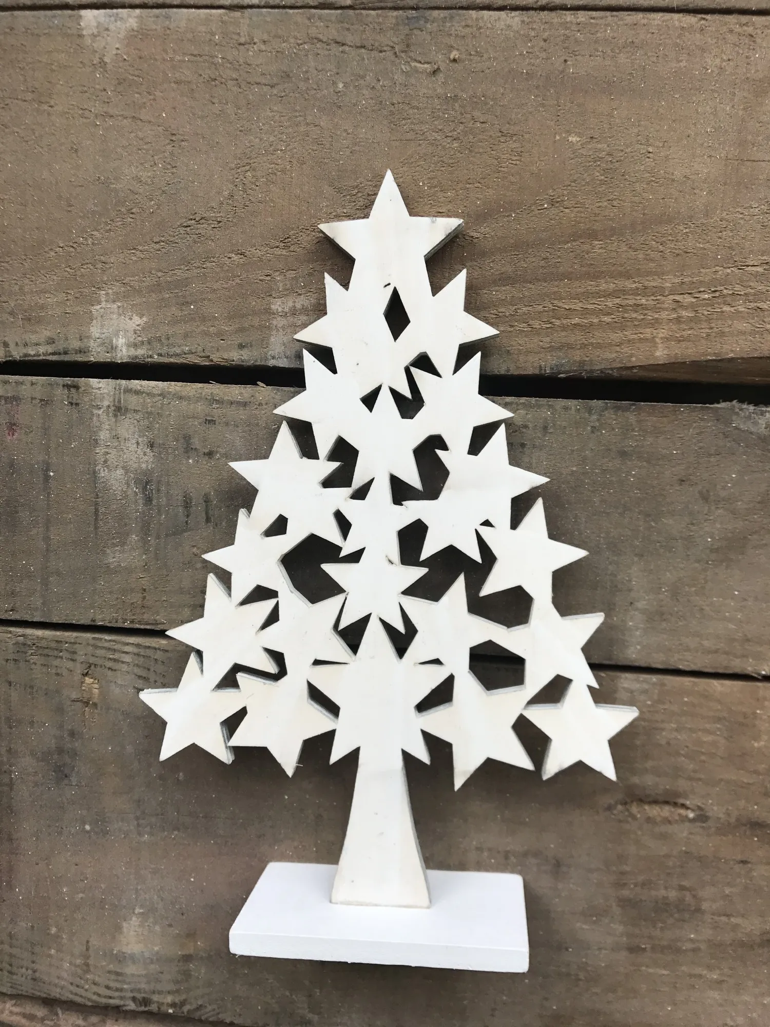 Holzbaum mit Sternenkleid, natur, T 14 cm, B 4 cm, H 22 cm