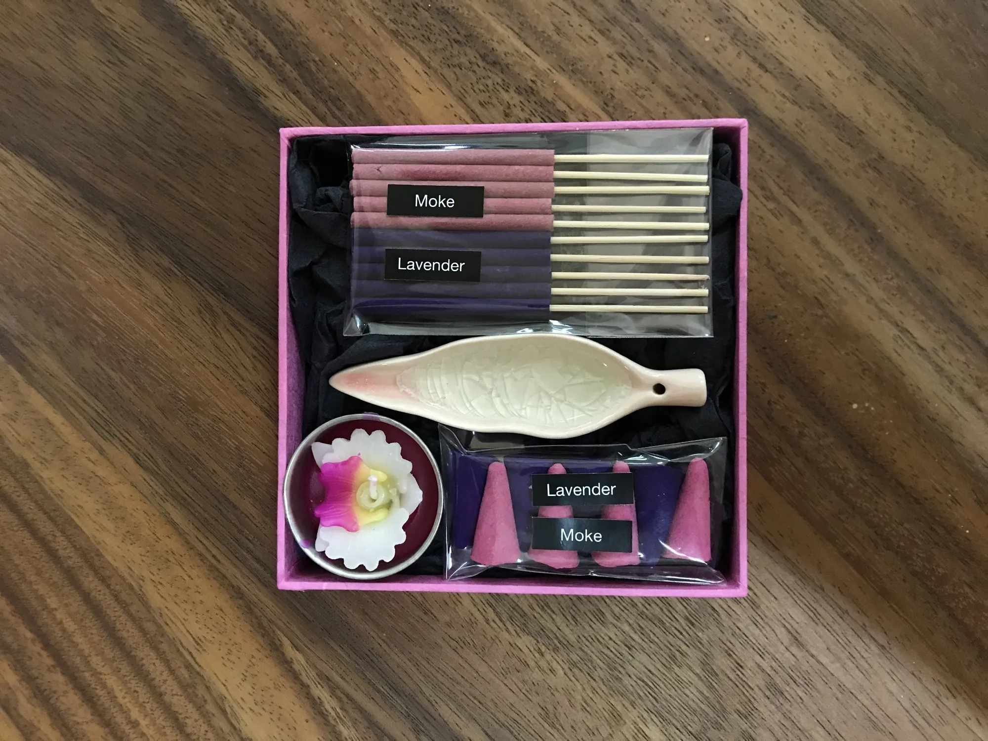 Räucher-Box mit Kerze, pink, T 12 cm, B 12 cm, H 2,5 cm