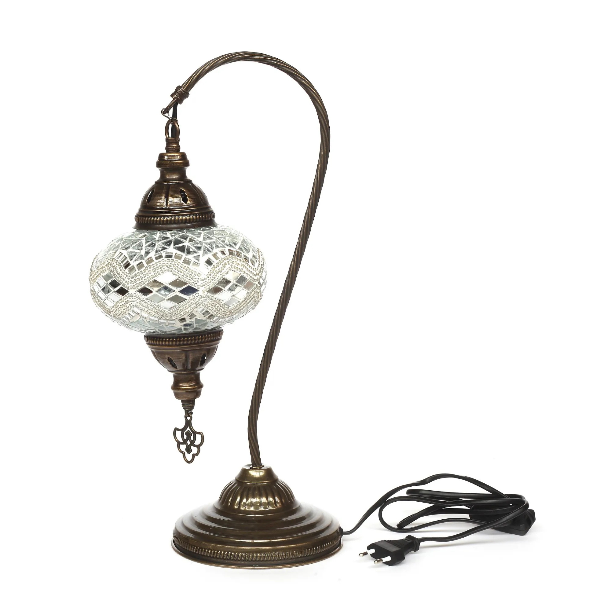 Mosaiklampe Schwanenhals 'Kilim', weiß, B 25 cm, H 46 cm, T 25 cm