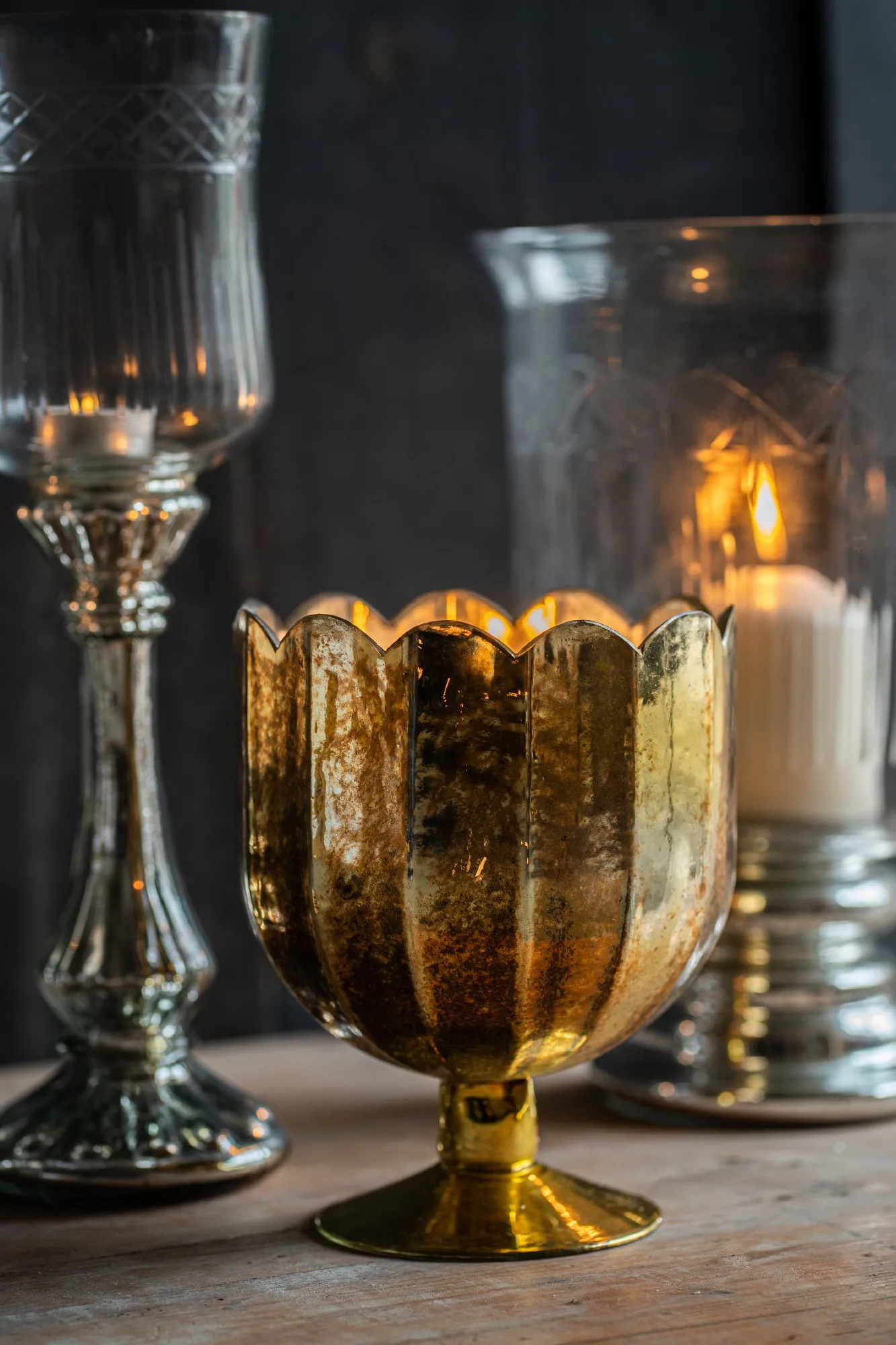 Windlicht 'Chalice', antik gold, Ø 14,5 cm, H 18 cm