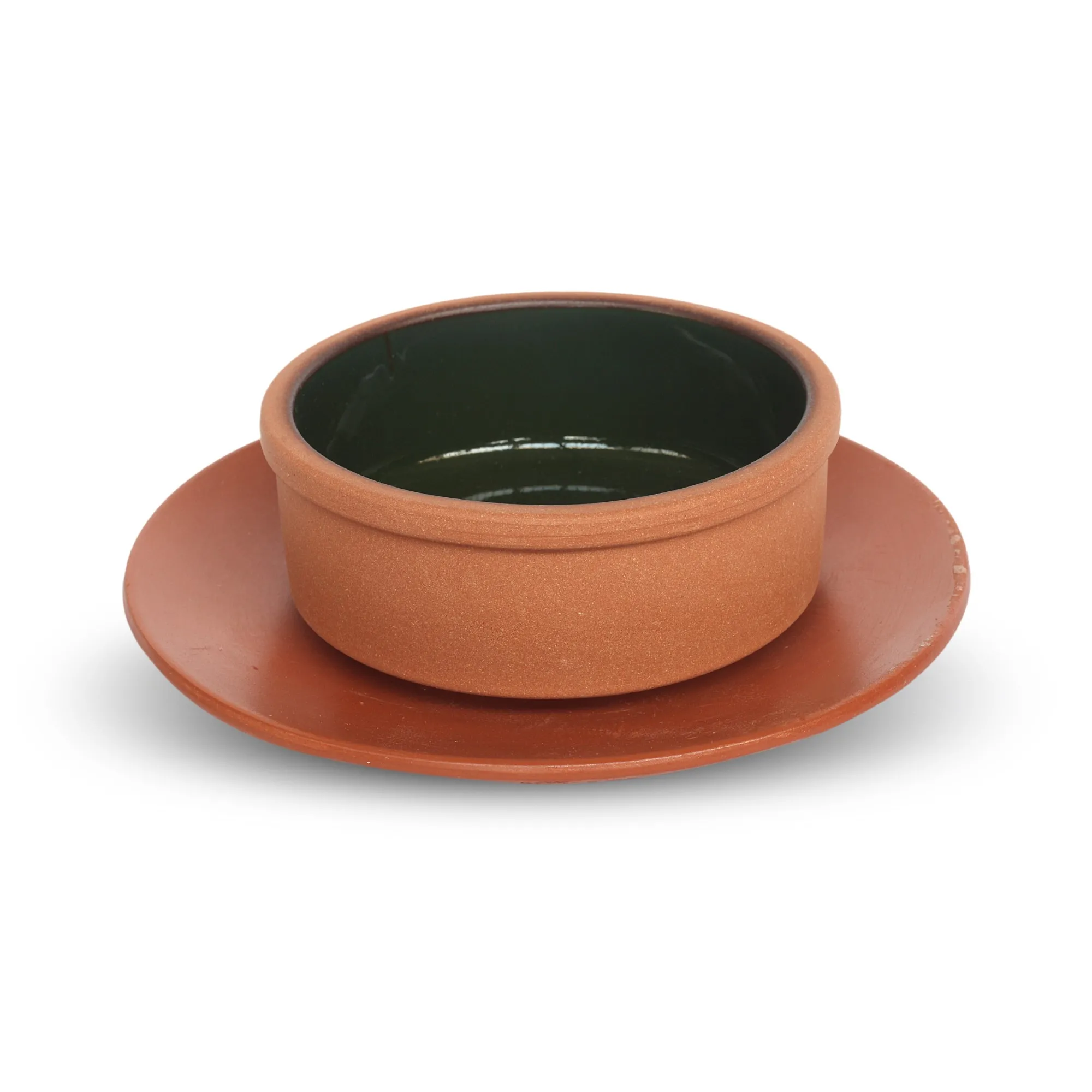 Schale mit Unterteller Terrakotta, natur, dunkelgrün, Ø 11 cm, H 4,5 cm