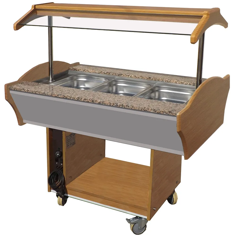 Buffet Wärmetheke MORRIS auf Rollen | LED | 3/1 GN | HxBxT 85/135x120x90cm | +30/+90°C | Braun
