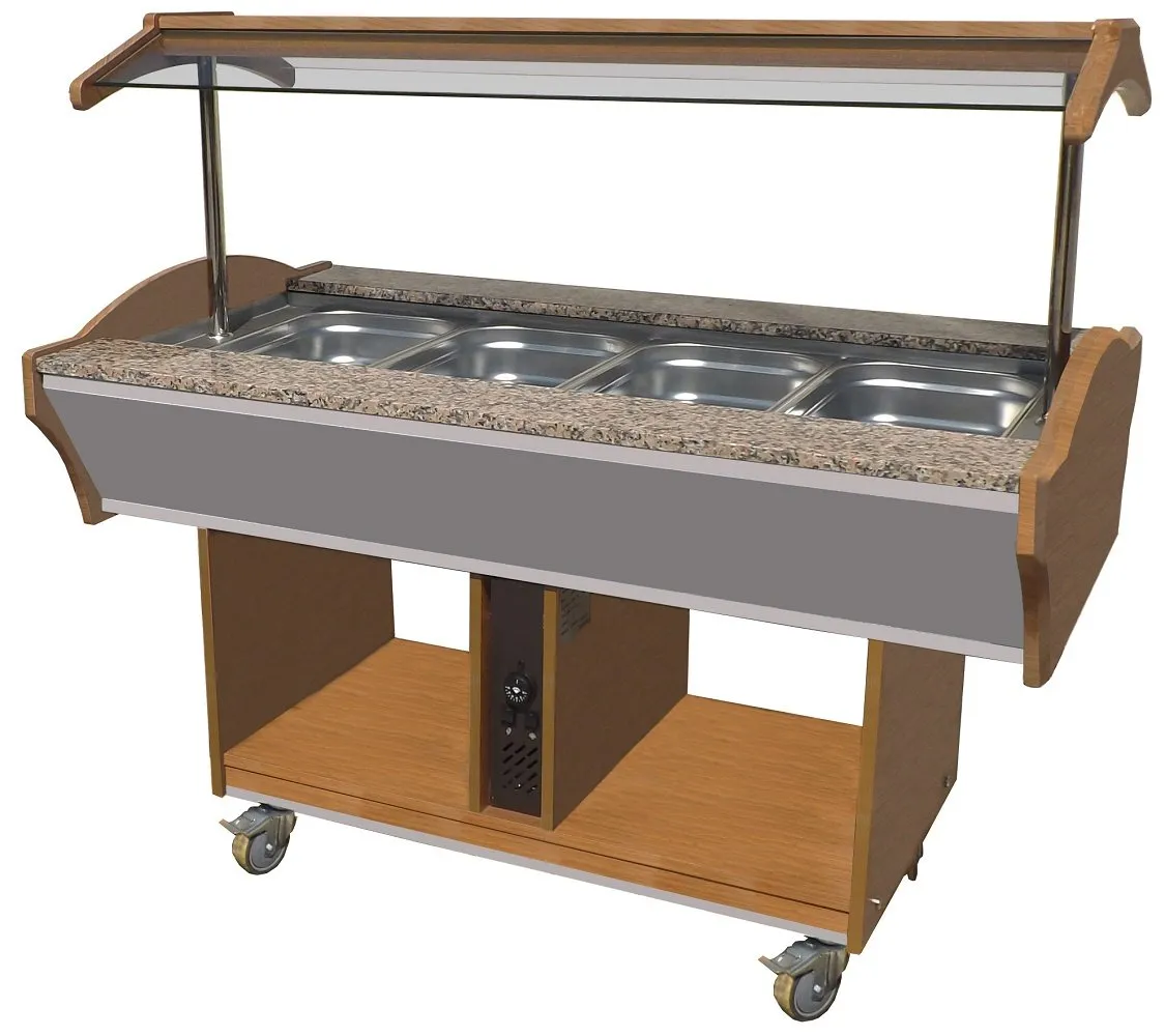 Buffet Wärmetheke MORRIS auf Rollen | LED | 4/1 GN | HxBxT 85/135x155x90cm | +30/+90°C | Braun