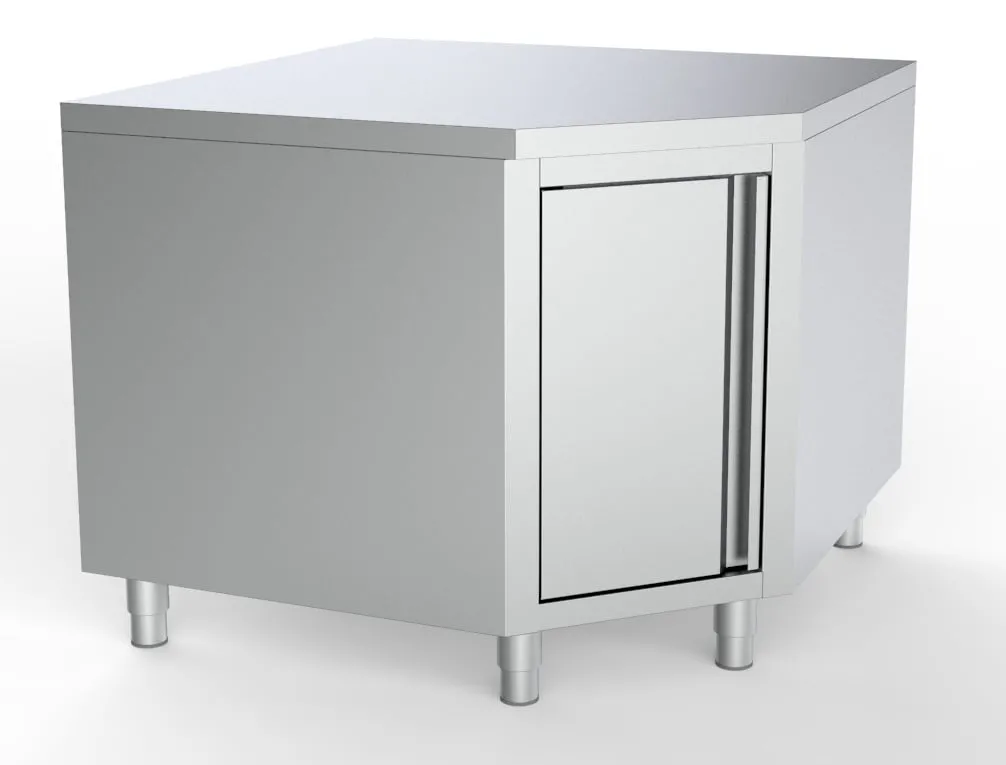 Arbeitstisch Edelstahl Ecke mit Tür 1000/1000 für 700mm Tisch BxTxH 1000/1000x700x850 mm
