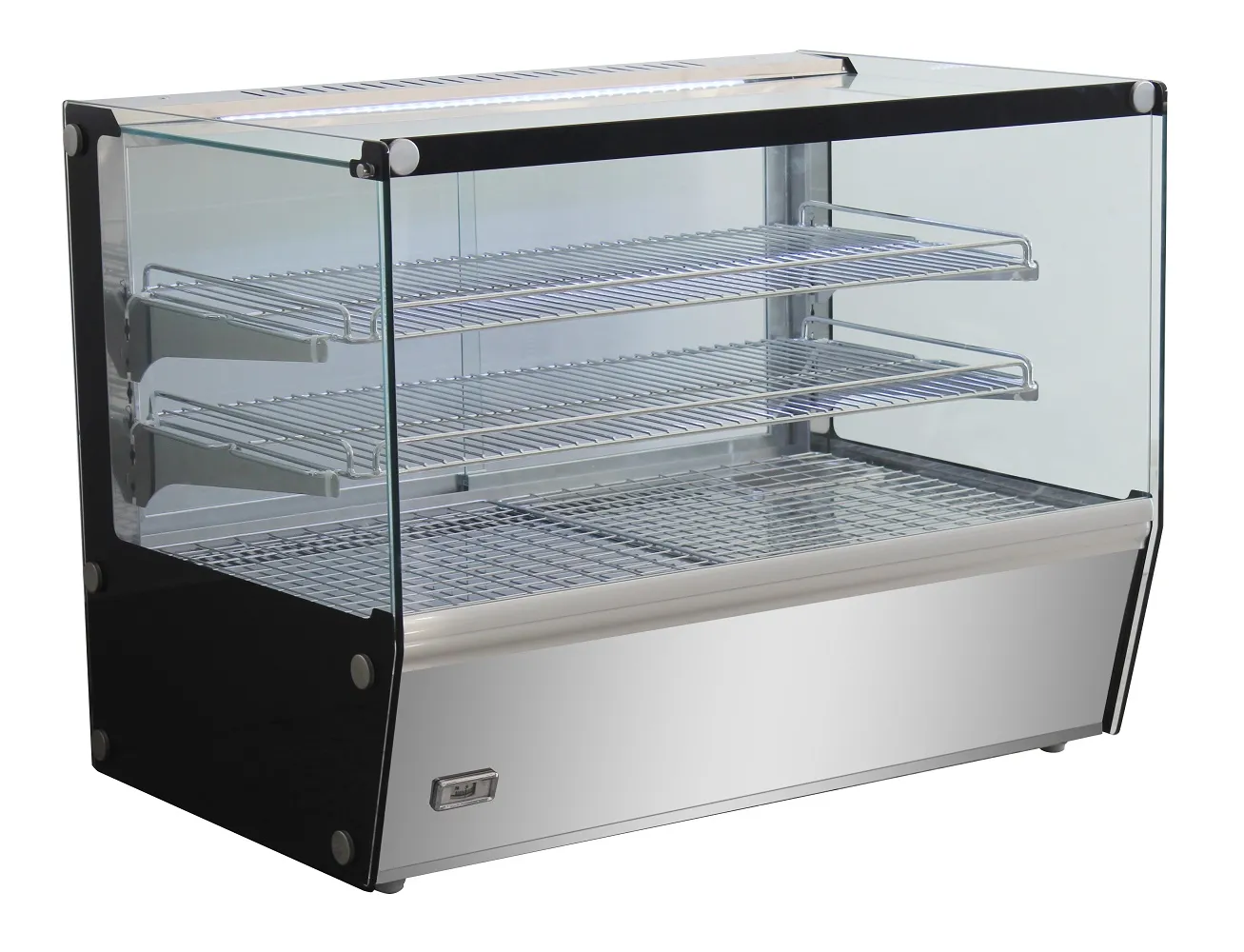 Wärmevitrine ULLAT | 2 Ebenen + LED | 137 Liter, HxBxT 67,1x69x58cm | +30/+90°C | Schwarz/Edelstahl