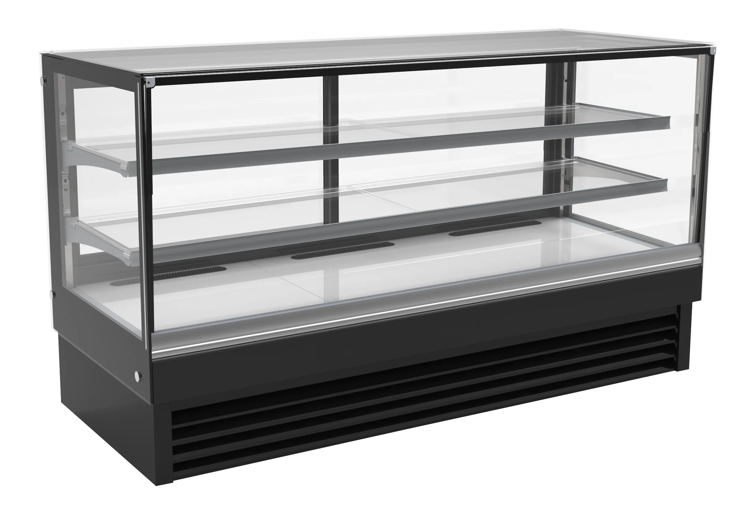 Kühlvitrine KEAGO eckig | 2 Ebenen + LED | 324 Liter, HxBxT 120x200x68cm | +2/+8°C | Schwarz
