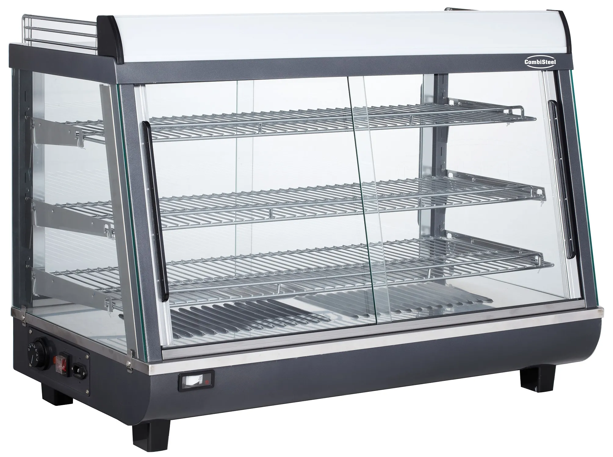 Wärmevitrine CLEORO | LED + 3x Rost | 136 Liter, HxBxT 66,25x91,5x48,4cm | +30/+90°C