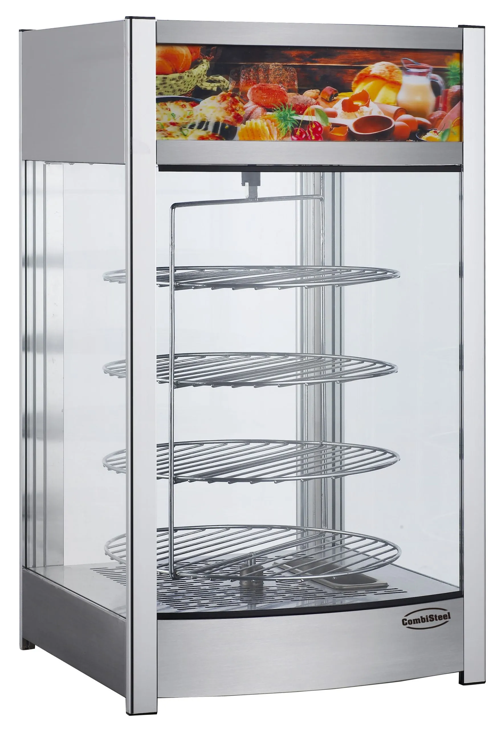 Wärmevitrine JARUL rotierend | 4 Ebenen | 97 Liter, HxBxT 78,5x46x44,8cm | +30/+90°C | Edelstahl