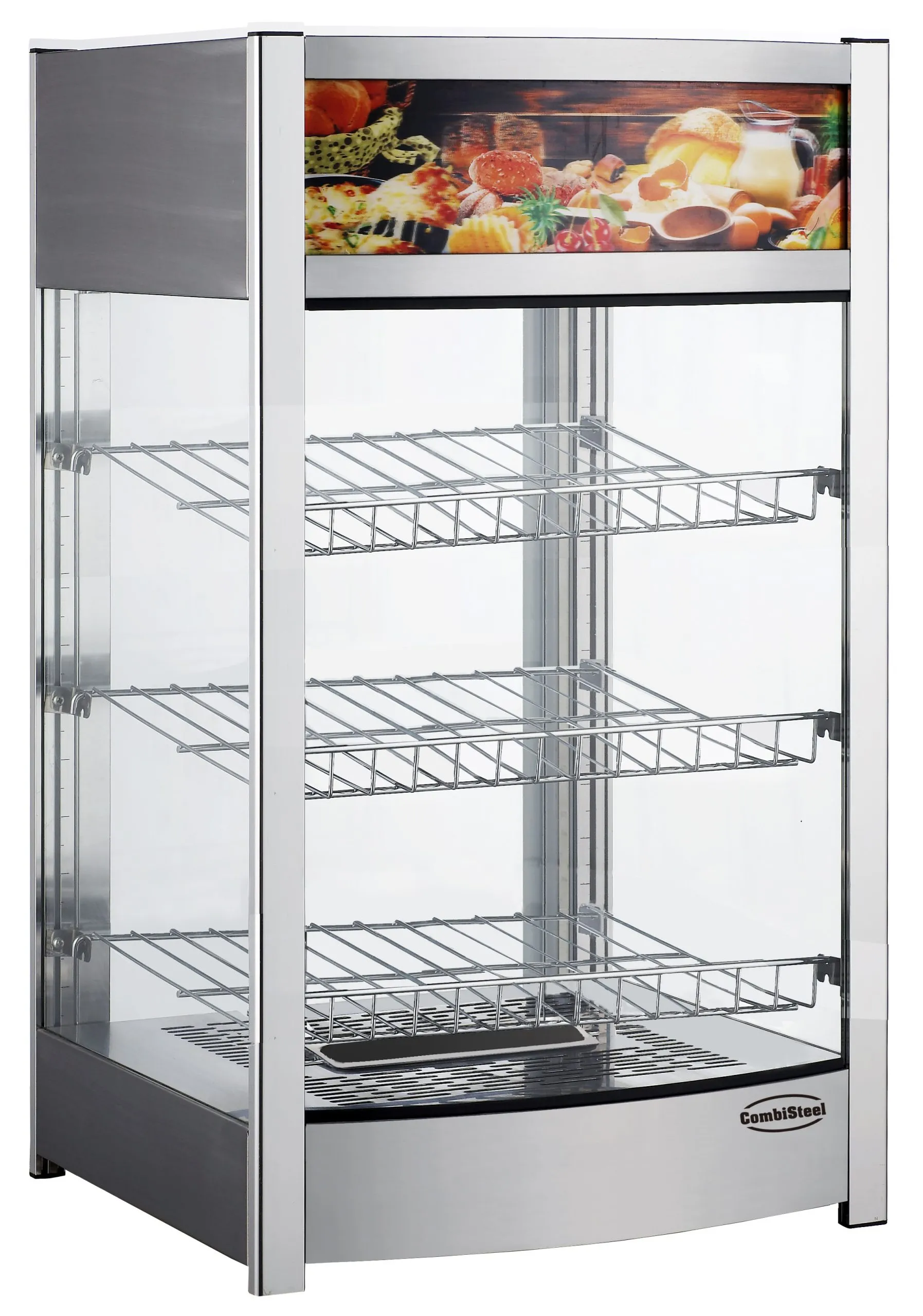 Wärmevitrine JARUL geneigt | 3 Ebenen | 97 Liter, HxBxT 78,5x46x44,8cm | +30/+90°C | Edelstahl