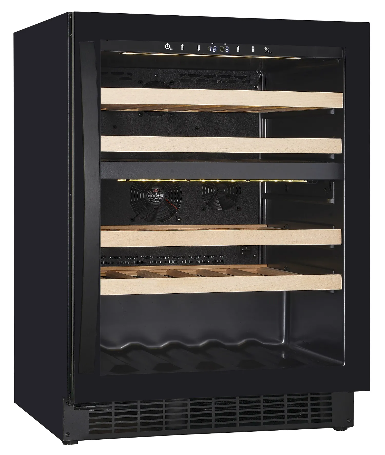 Weinkühlschrank VINCOOL für 39 Flaschen (750ml) | 1x Glastür + LED & Dual Zone | 119 Liter, HxBxT 82x59,5x57cm | +5/+20°C | Schwarz