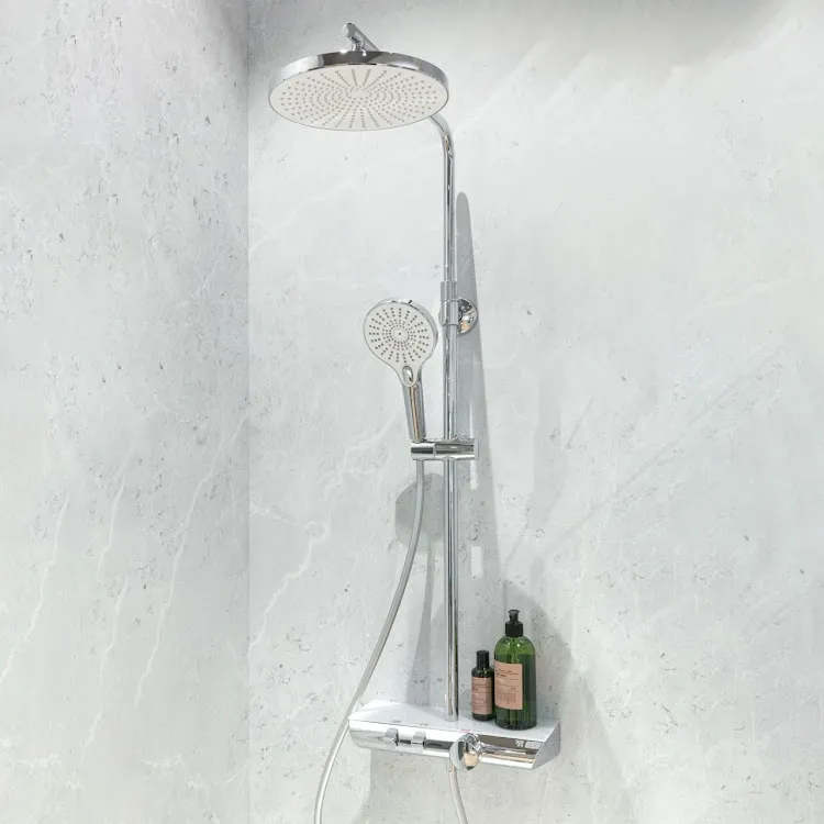 HSK Shower-Set Duschsystem „AquaXPro 200 Thermostat“ Sicherheitsthermostat-Armatur mit Echtglasablage