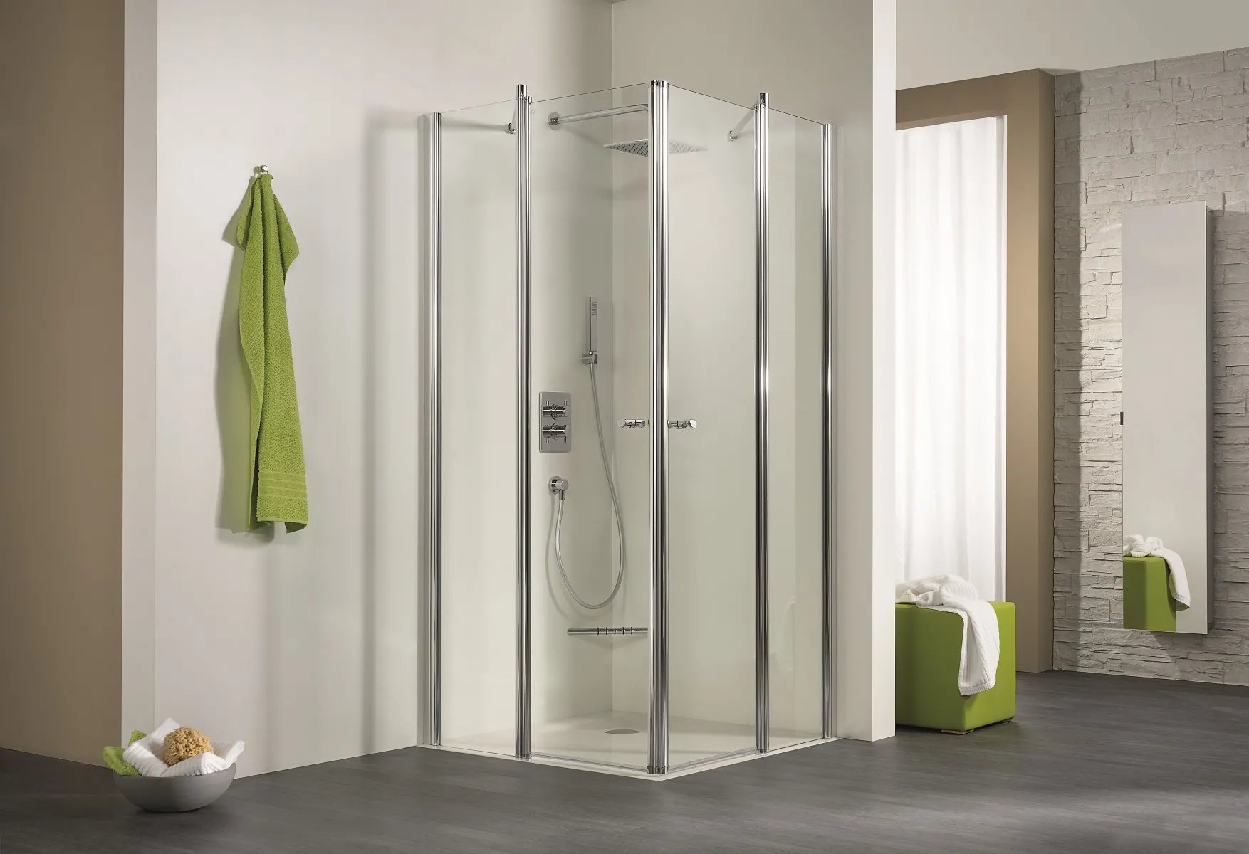 HSK teilgerahmte Eckeinstieg pendelbar 4-teilig „Exklusiv“ Glas Klar hell, Profile Alu Silber-matt, B: 800 mm H: 2000 mm T: 750 mm