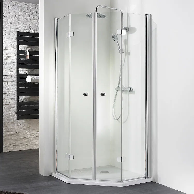 HSK teilgerahmte Fünfeckdusche mit Drehfalttür „Exklusiv“ Glas Klar hell, Profile Alu Silber-matt