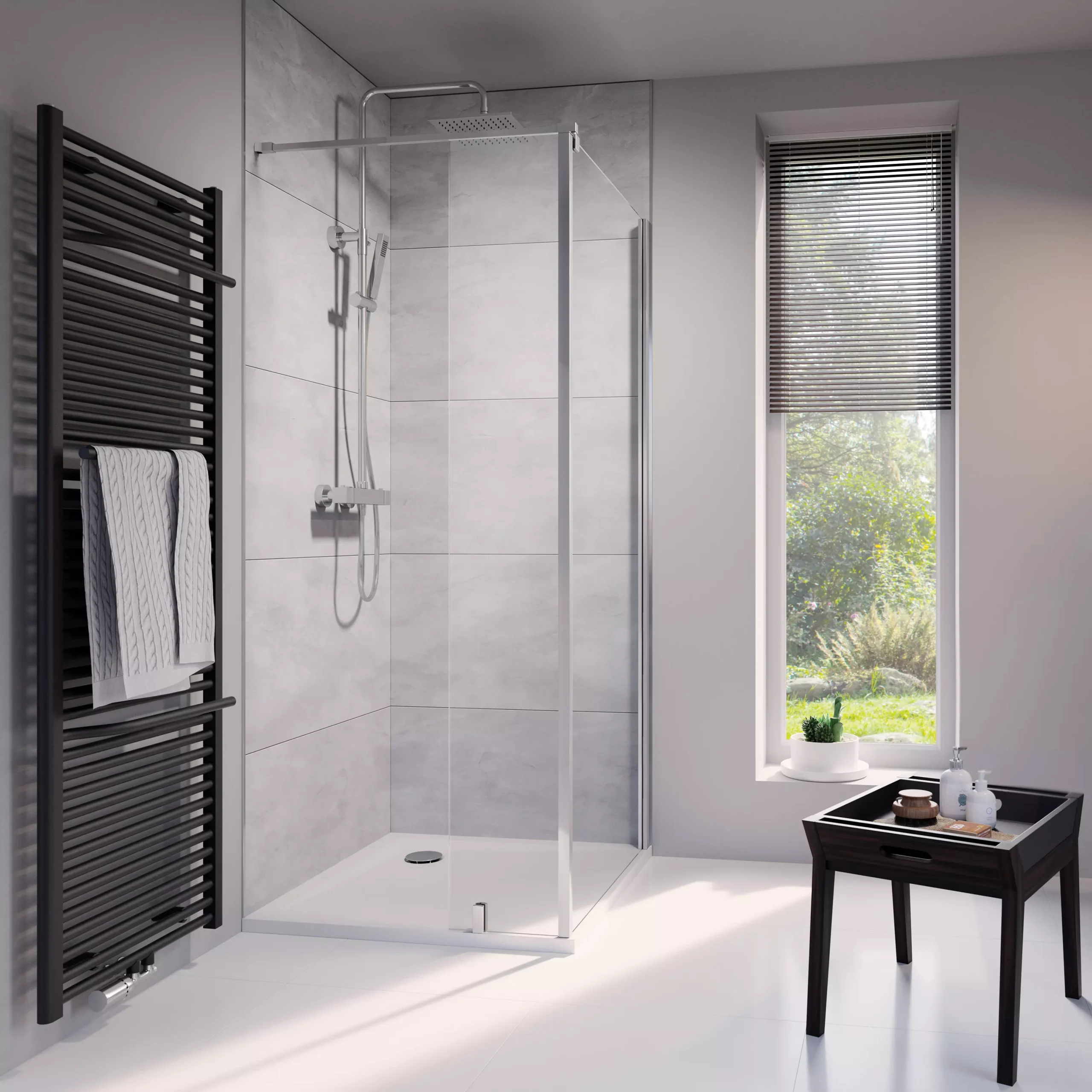 HSK rahmenlos Seitenwand „Atelier Pur“ zu AP.51 bis AP.75 Glas Klar hell, Sondergröße