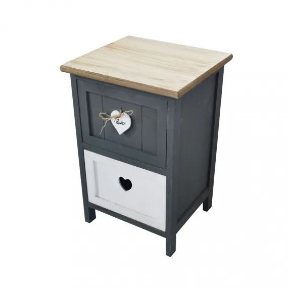 Eleganter Nachttisch 2 Schubladen Anthrazit und Naturholz ALVARO