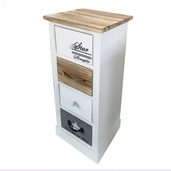 Weißer Holzschrank mit 4 Schubladen und mehrfarbigen Schubladen BLAS