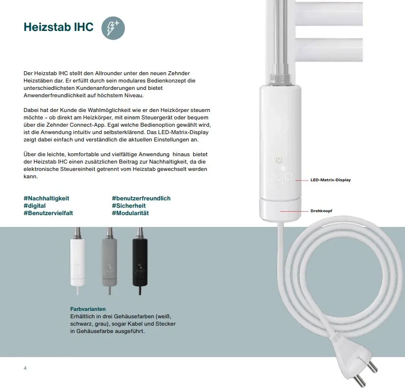 Zubehör Heizstab IHC L=350 Nennleistung 300 Watt, Weiß